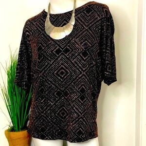 Vintage PerSeption Concept Metallic Glitter Cold Shoulder Stretch Knit Top‎ Sz M